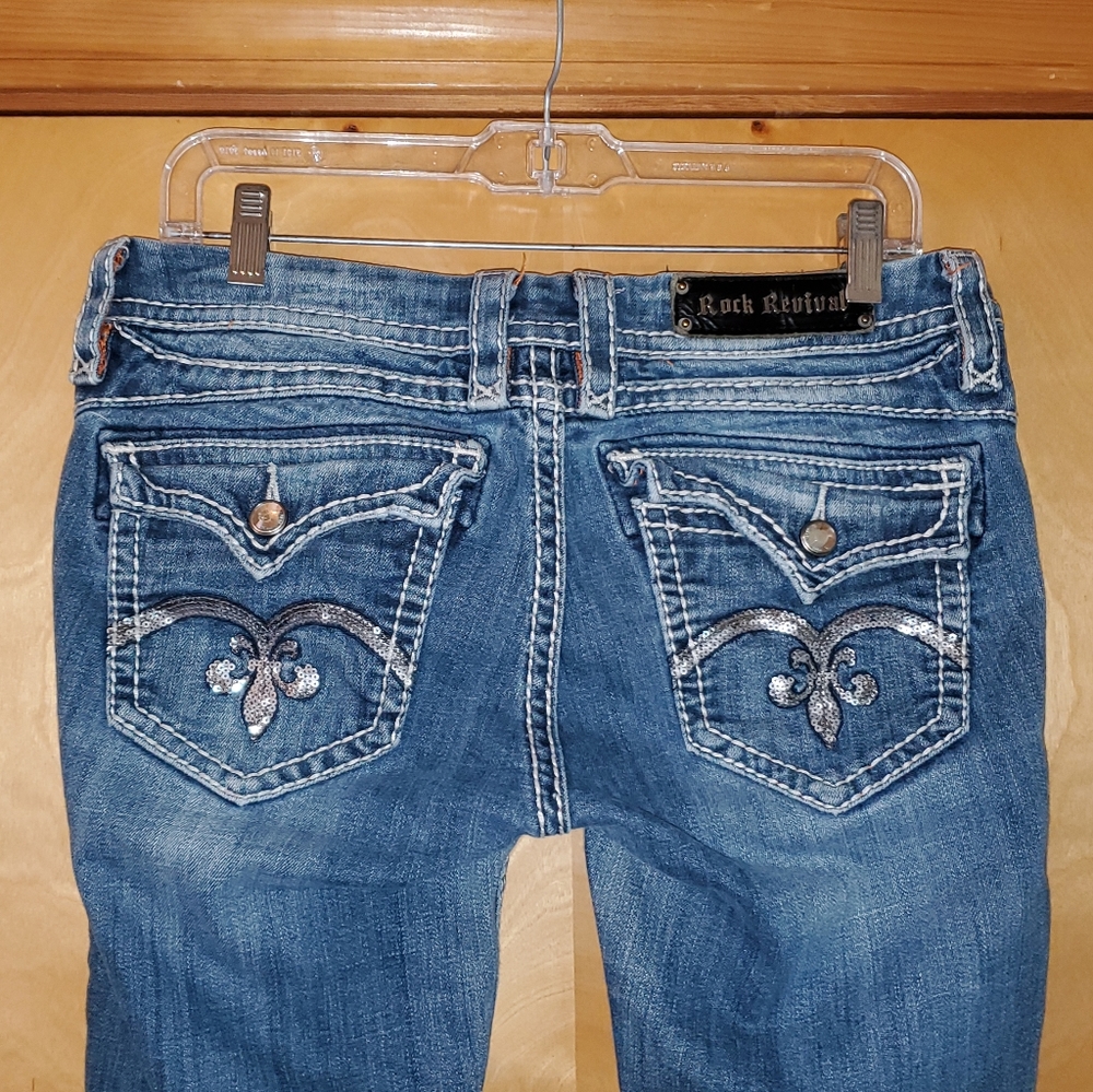Rock Revival Buckle Sasha Women's Size 31 Bling Flap Pocket Straight Denim Jeans - Picture 4 of 6